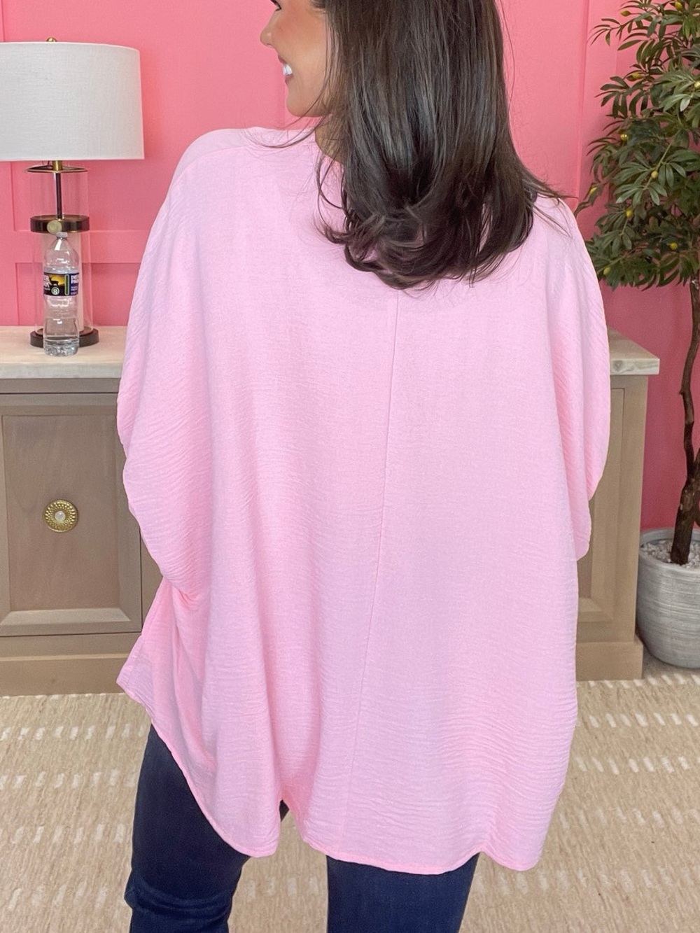 Zenana Woven Airflow Split Neck Short Sleeve Top - Picture 3 of 11